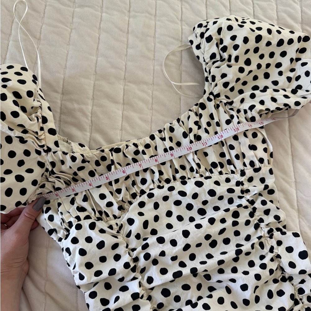Zara Ruched Polka Dot Puff Sleeve Black & White Mini Dress retro cottagecore - Picture 6 of 7